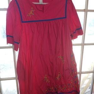 Bechamel Pink and Blue Embroidered Dress